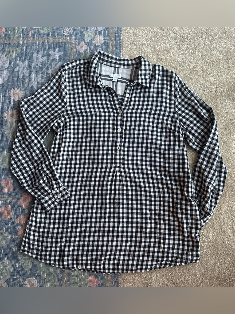 J. Jill Black and White Gingham Button-Front Shirt